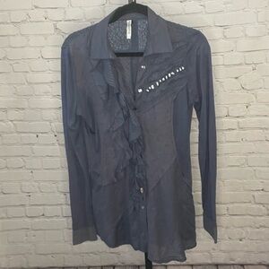 Monoreno Mixed Fabric Button Down Lagenlook Top Size Medium